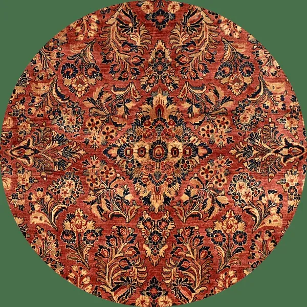 Detail eines rotgrundigen Orientteppichs mit floralen Mustern