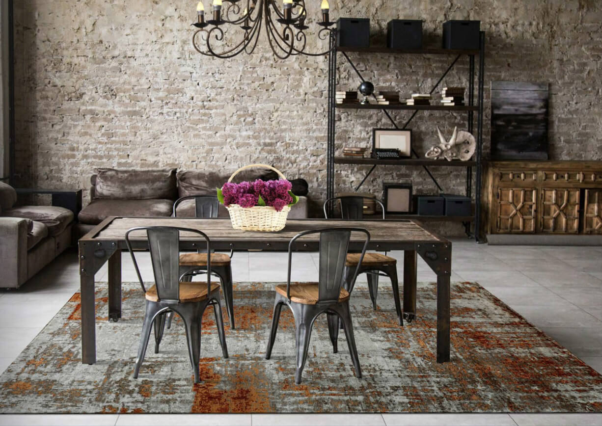 Moderner Teppich im Industrial-Stil im Esszimmer